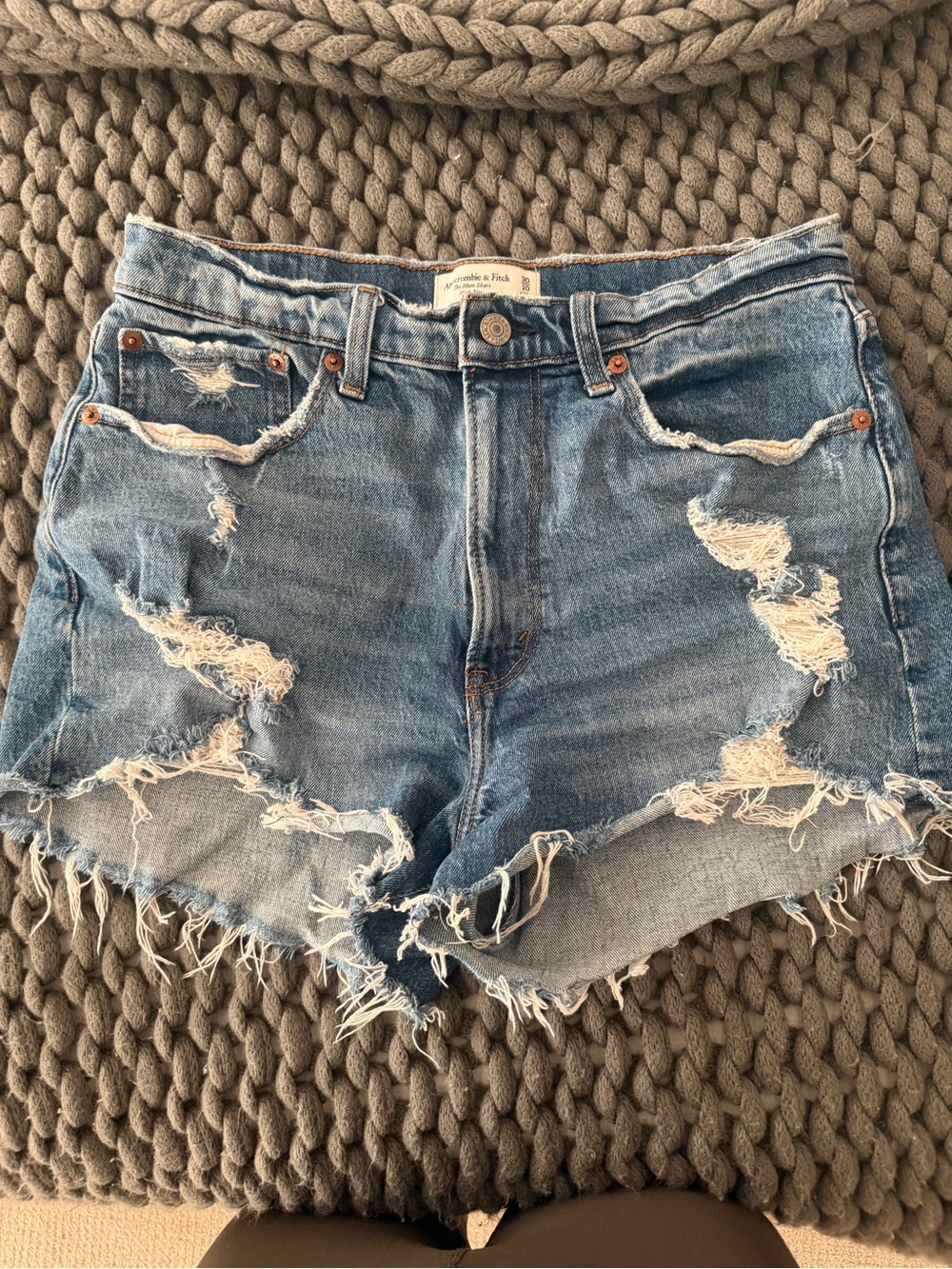 Abercrombie & Fitch Distressed Medium Blue Denim Shorts